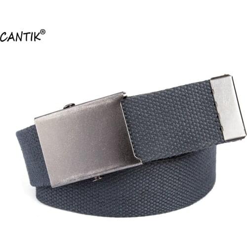 CANTIK Quality 100% Pure Canvas Belts for Men Slide Automatic Buckle Metal All-around Clothing Jeans Accessories 3.8cm CBCA110
