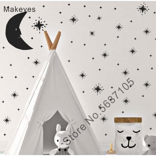 Makeyes Moon Star Wall Decor Stickers Baby Kids Bedroom Goodnight Star Moon Set Pattern Vinyl Wall Decoration Home Mural Q020
