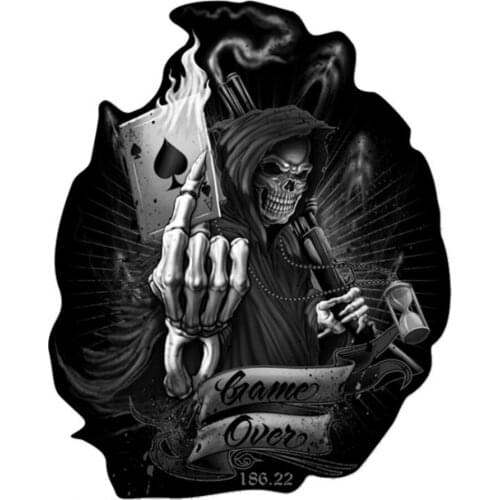 16cm*13cm Happy Halloween Game Over Skull Spades A Playing Cards Sticker Funny Motorcycle Auto Decoration Stickers