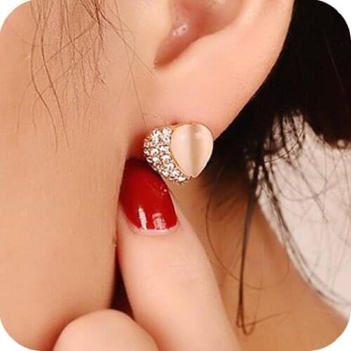 Promotion of high quality new arrival fashion trendy Opal heart-shaped rhinestone earrings