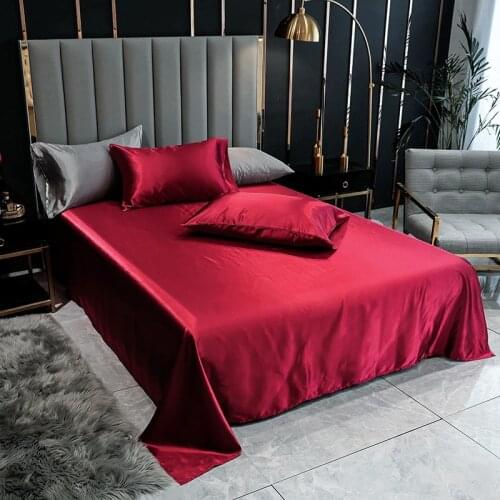 Bonenjoy 1 pc Bed Sheet Solid Color Flat Sheets Bed Covers Stain Silk Bed Linen Smooth Bedspread For Double Bed (No Pillowcase)