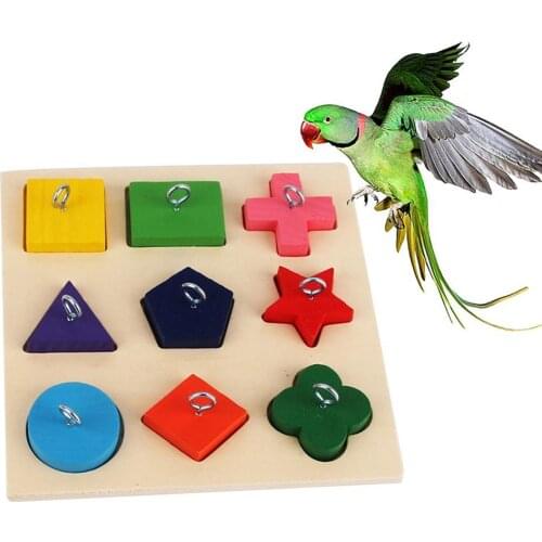 Pets Bird Parrot 9 Grids Star Triangle Blocks Ring DIY Chew Bite Puzzle Toy Colorful And Multi-shape Bird Educational Toys