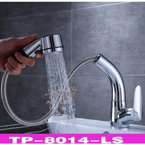 Full copper lifting and lowering dual outlet faucet pullable basin faucet cold and hot washing face black faucet pulling type