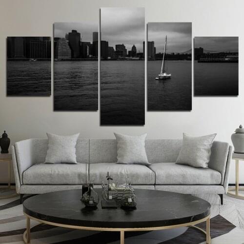 Seaside city boat poster black and white minimalist decorative canvas painting decoration paintings for living room wall art