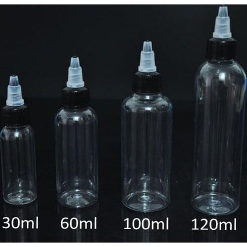 Clear PET E liquid bottle with twist cap and black nose e juice vapor bottle 30ml 60ml 100ml 120ml