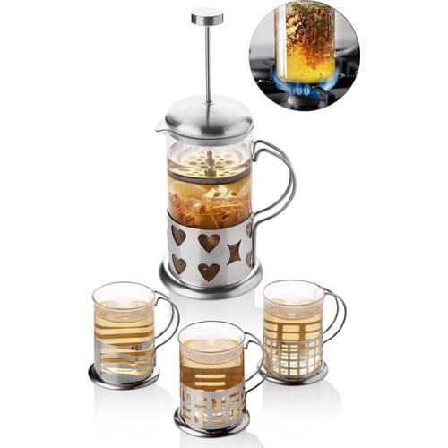 Queens Kitchen 600ML Steel French Press and 3 Pcs 200ML Cup Pad