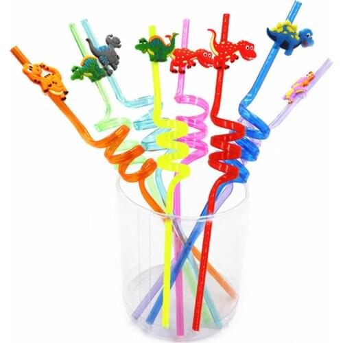 Dinosaur Party Rubber Plastic Straw Baby Shower Boy Girl Birthday Party Decorations Kids Gifts Tropical Jungle Party Decorations