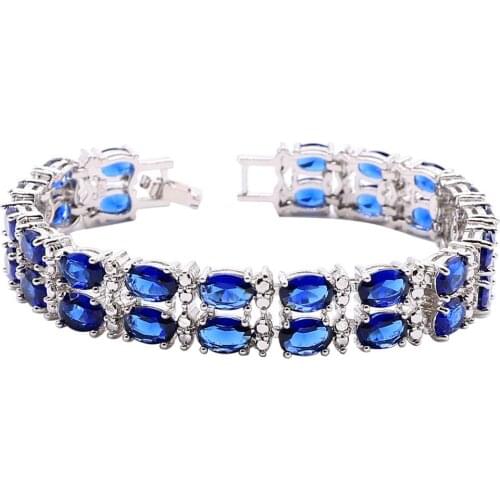 Blue Semi-precious 925 Stamp Silver Bracelet for Women Wedding Birthday Jewelry