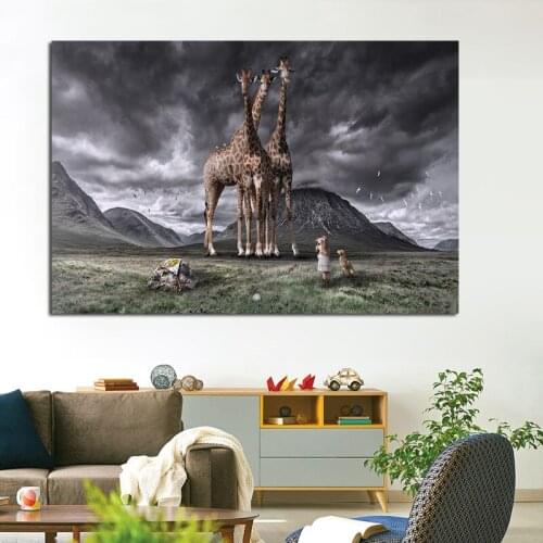 Nordic Canvas Painting Animal Landscape Posters and Prints Big Deer Wall Art Picture for Living Room Baby Room Decoration