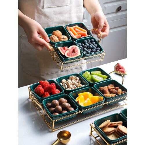 Nordic Fruit Plate Exquisite Divided Grid Fruit Plate Creative Modern Living Room Snacks Dessert Dried Fruit Platter Separated