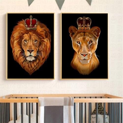 Nordic animal Tiger Poster and Prints Lion King and Queen Canvas Painting Wall Art Pictures for Kids Room Home Decor Cuadros