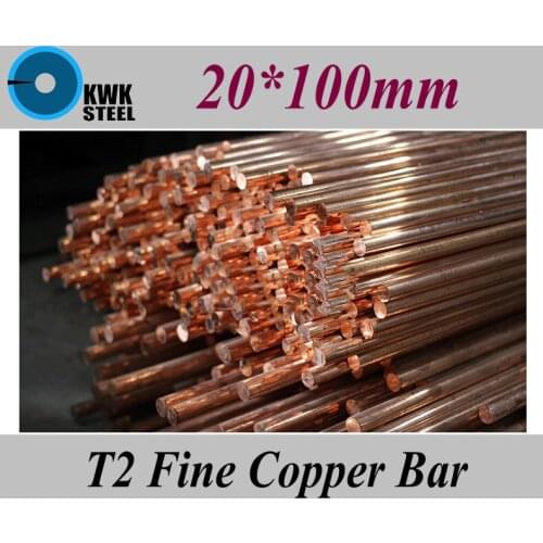 20*100mm T2 Fine Copper Bar Pure Round Copper Bars DIY Material Free Shipping