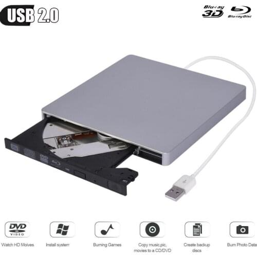 External Blu-Ray Drive Slim USB 2.0 Bluray Burner BD-RE CD/DVD RW Writer Play Blu-ray Disc for Macbook/Windows/Linux/ PC