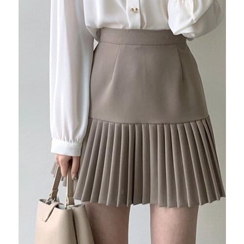 Spring Summer Korean Style High Waist Pleated Skirts Women 2021 Womens Fashion Slim Waist Casual Solid Mini Skirt With Zipper