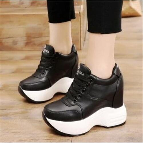 Women Platform Trainers Ankle Boots Autumn Mesh White Sneakers 10CM Heels Wedges Boots Breathable Height Increasing Boots Woman