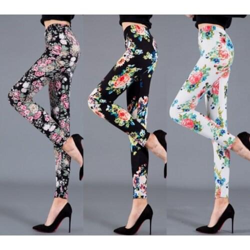 Women Floral Printed Exercise Colorful Peony flower Female Elastic Leggins High Waist Pants Push Up Trousers Fitness Leggings