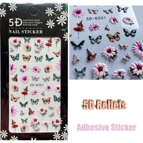 1PCS 3D Embossed Various Flowers Butterfly 5D Relief Acrylic Nail Art Stickers Decorations Nails Decal Engraved sticker