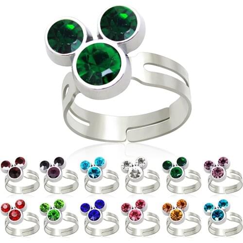 1PC Colorful Birthstone Cute Mickey Adjustable Children Ring With Box LSSR238