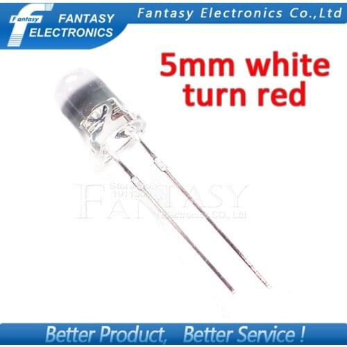 100pcs Red light-emitting diodes White turn Red 5mm led