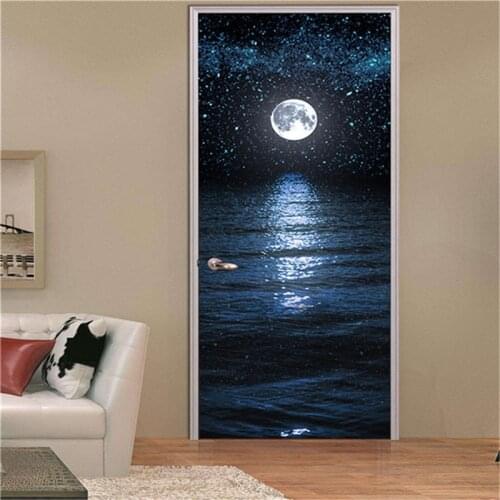 2pcs/Set Sea Moon Door Sticker Home Decor Waterproof Wallpapers for Doors Adhesive Living Room Bedroom Mural Decals deursticker