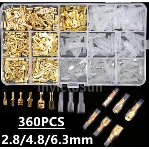 360pcs 2.8/4.8/6.3mm Male Female Spade Connectors Wire Crimp Terminal Block with Insulating Sleeve Assortment Kit