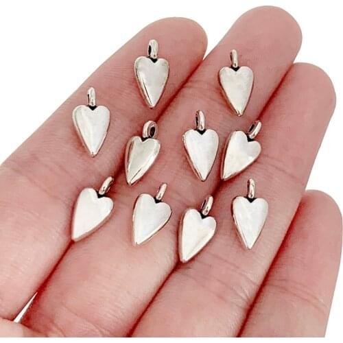 50 x Tibetan Silver Double Sided Heart Love Charms Pendants for Bracelet Earrings Jewelry Making Findings 13x7mm