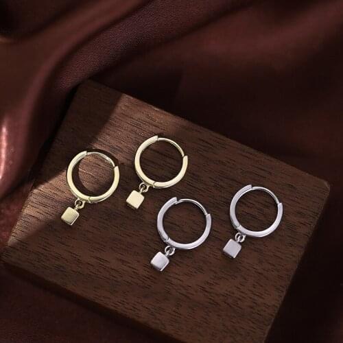 925 Sterling Silver Square Bead Charm Stud Earring For Women Ear Buckle Retro Fashion Jewelry Pendientes Accessories eh1107