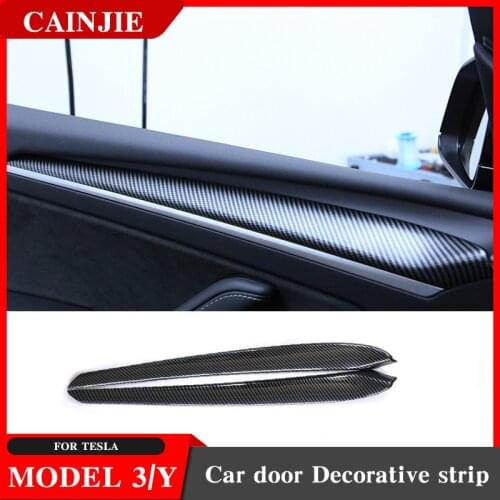 For Tesla Model 3 2021 Accessories Car Door Decoration Sticker Carbon Fiber ABS Model Y Model Three Door trim