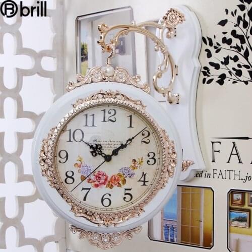 Creative Large Double Sided Wall Clock Metal Shabby Chic Watch Living Room Silent Clocks Office Decoration Modern Horloge Murale
