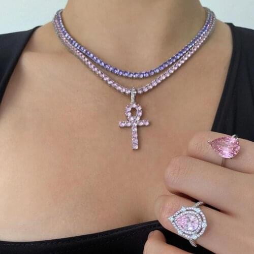 Iced out bling 5mm round pinky white purple cubic zirconia tennis chain choker necklace for women girl new fashion party jewelry