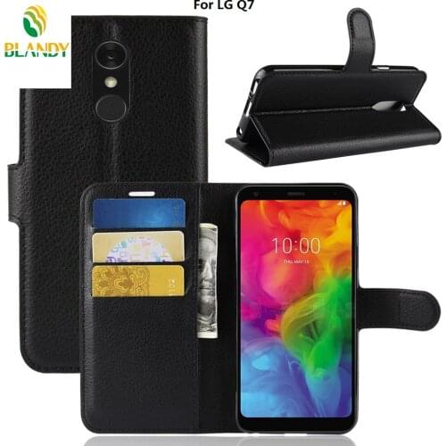 50pcs/lot phone case For LG G7 Lychee Wallet Leather Case Stand With Card Holder For LG Q7
