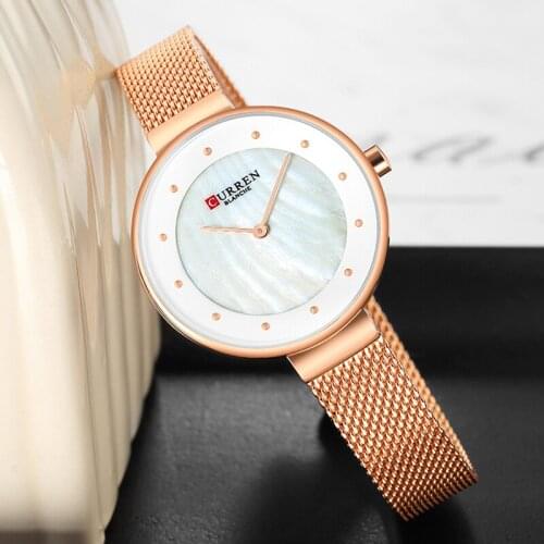 CURREN Simple Style Women Quartz Watches Fashion Stainless Steel Mesh Strap Charming Quartz Wristwatch for Ladies Female Clock