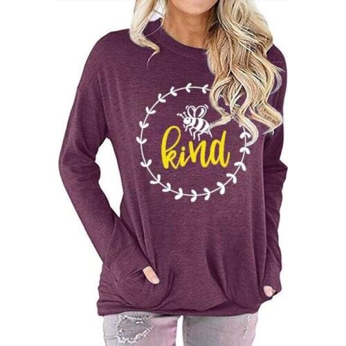 Sprint Women Pocket T Shirt Casual Long Sleeve Bee Letter Print Female Vintage Graphic Clothes Ladies Regular Streetwear Tee Top