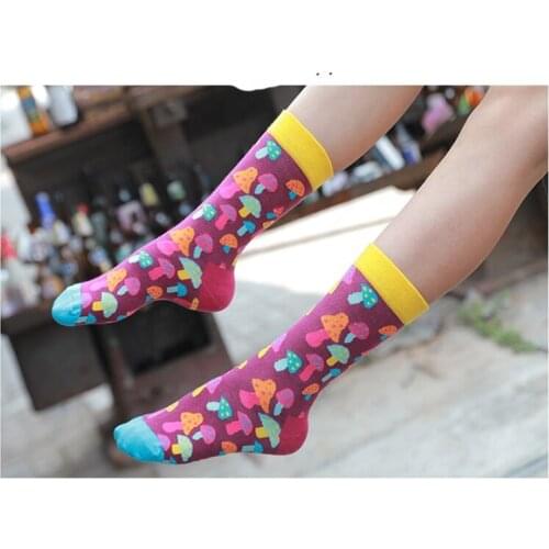 Made In Genke Factory Exported Unisex Mushroom Small Pattern Colorful Mixed Colors Cotton Foot Tube Socks