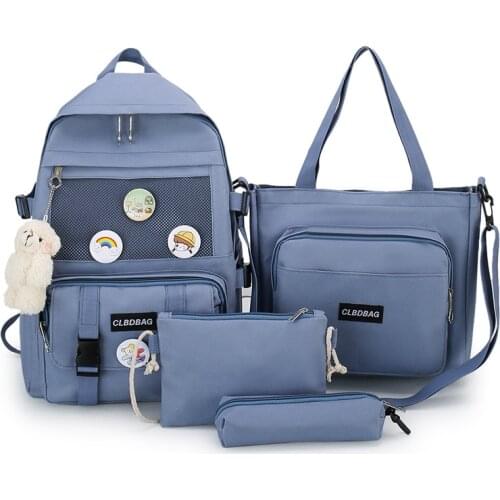 2021 New 4Pcs/set Canvas School Bags for Teenager Girls Cute Cartoon Laptop Backpacks Women Travel Bags Student Book Bags