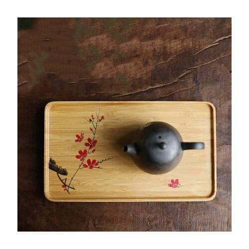 Creative Bamboo Hand-painted Storage Tray Household Teapot Small Tea Tray Japanese Snacks Fruits Plates Dishes hotel tableware w