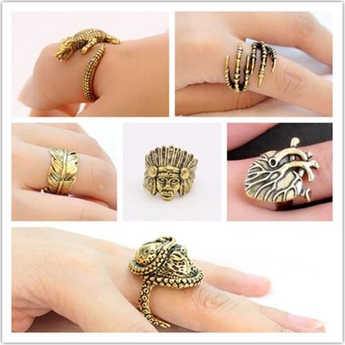 Punk Cool Style Ring Single Product Sales Two ancient color choices Animal Plant and Head Multiple Choice