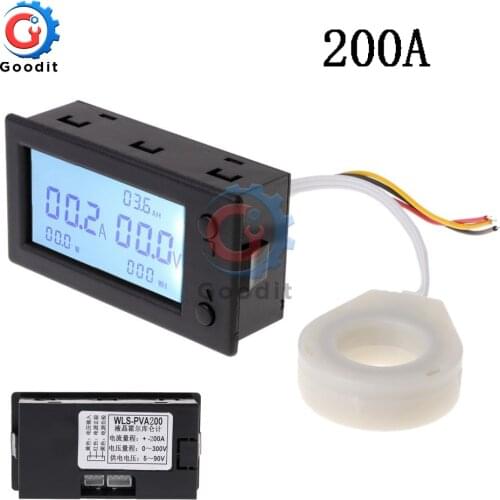 200A STN LCD Hall Coulomb Meter Voltmeter Ammeter Voltage Current Battery Monitor AMP Power Capacity Indicator Monitor