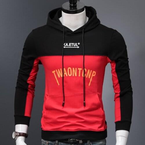 Autumn Hoodies Mens Patchwork Pullovers Casual Korean Style Hooded Tracksuit Long Sleeve Letter Print Streetwear Clothes