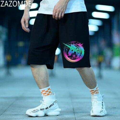ZAZOMDE Summer Mens Shorts Sports Korean Fashion Streetwear Printed Shorts Men Casual Elastic Waist Men Clothing Sweat Shorts