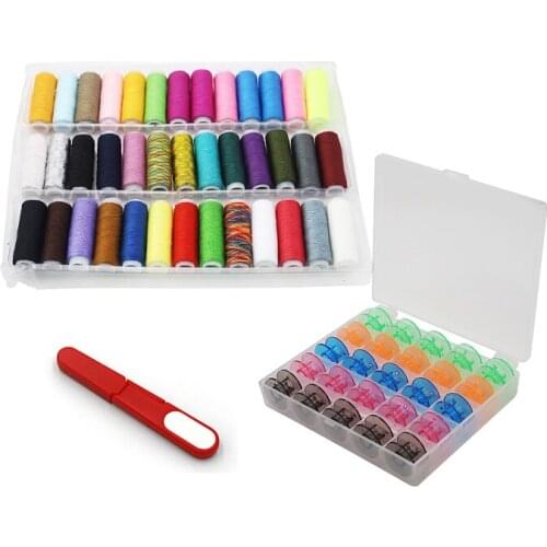 Tailors Sewing Kit 39rolls Colour Sewing Thread and 25pc Clear Plastic Bobbins and 1pc Scissors Sewing Begginer Tool Set