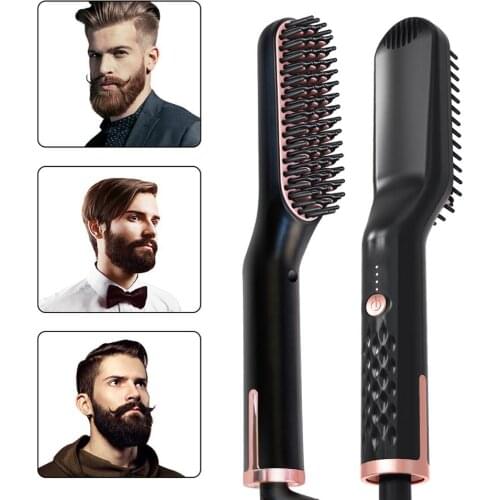 PTC Heating Hair Straightener Comb Beard Straightener Hair Straighten Mens Styling Shape Anti Static Fluffy Straight Comb