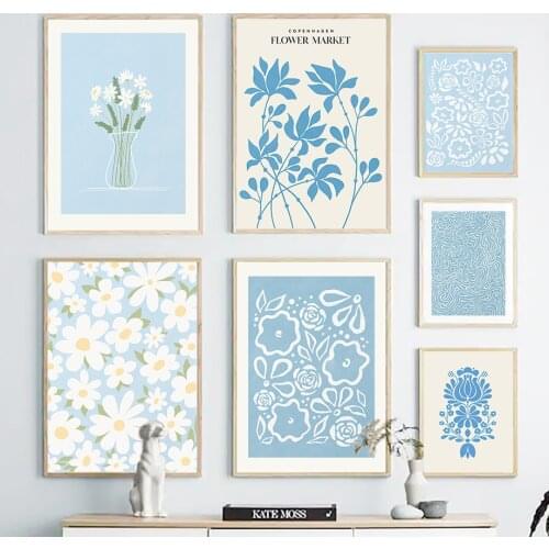 Blue Flower Market Minimalism Wall Art Canvas Painting Nordic Posters And Prints Abstract Wall Pictures For Living Room Decor