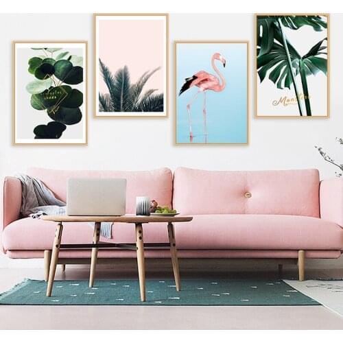 Green Leaf Wall Picture Flamingo Art Posters Nordic Decoration Wall Art Canvas Print Modern Decorative Picture For Living Room