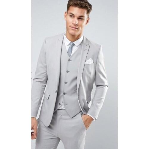Latest Coat Pant Designs Light Grey Men Suit Wedding Suits Slim Fit Skinny Jacket Custom Costume Groom Tuxedo 3 Piece Masculino
