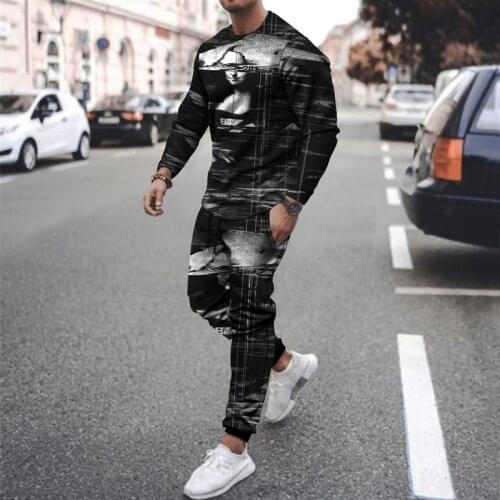 2021 new mens fashion T-shirt + trousers two-piece mens casual jogging sportswear fitness suit running suit