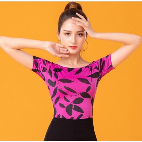 New Fashion Latin Dance Tops Female Adult Sexy Slim Short Sleeve Dance Clothes Modern Ballroom Salsa Practice Shirt S-2XL DL6381