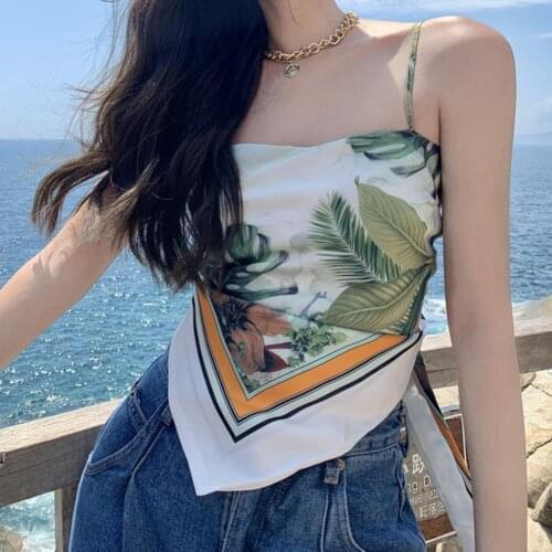 New Sexy Vest Suspender Cool Comfortable Slim Tops Ladies Back Lace Up Square Scarf Sling Blouse for Going Out