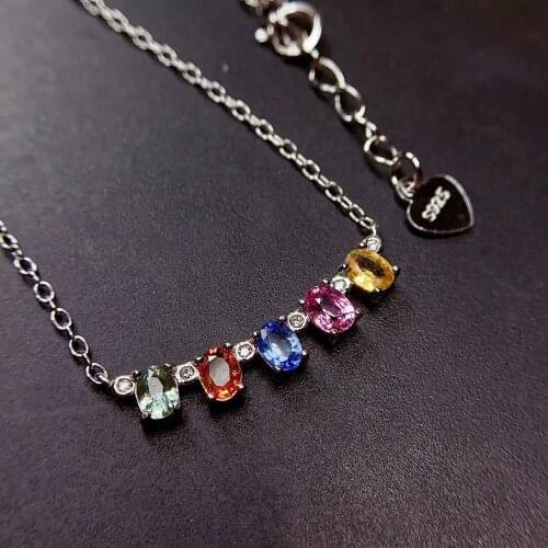 Grace Row smiling face Natural Multicolor sapphire necklace S925 silver natural gemstone necklace girl gift party fine jewelry