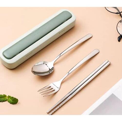 Portable Simple Chopsticks Spoon Set Stainless Steel Cutlery Box Three Set Student Storage Box For One Person Cubiertos
